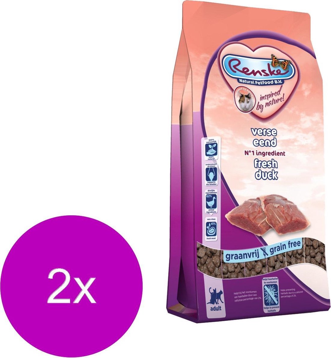 Renske Verse Eend - Kat - Droogvoer - Graanvrij - 2 x 400 gr