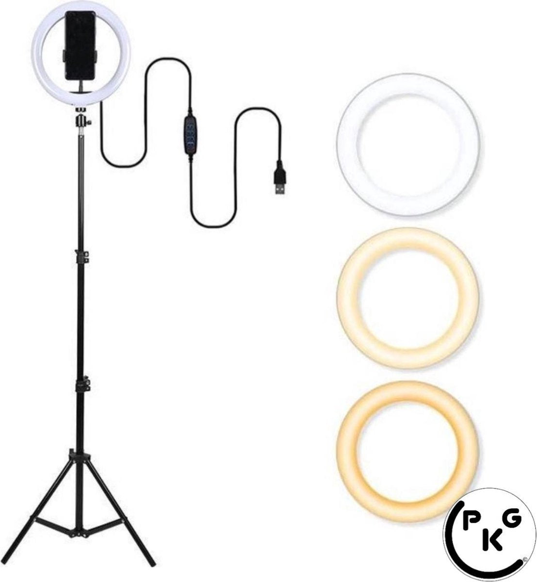 Ringlamp Met Statief (Verstelbaar) incl Telefoonhouder - LED - 26 cm/10 inch -160 cm hoog CPKG