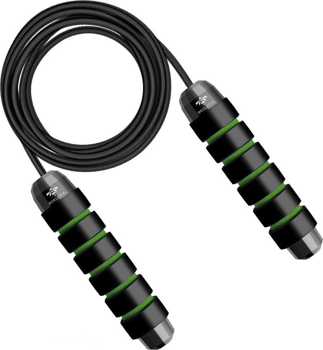 Beeletix Professioneel Verstelbaar Springtouw - Speedrope - Geschikt voor Kinderen en Volwassenen - Sport - Fitness - Boksen - Krachttraining & Crossfit - Zwart/Groen