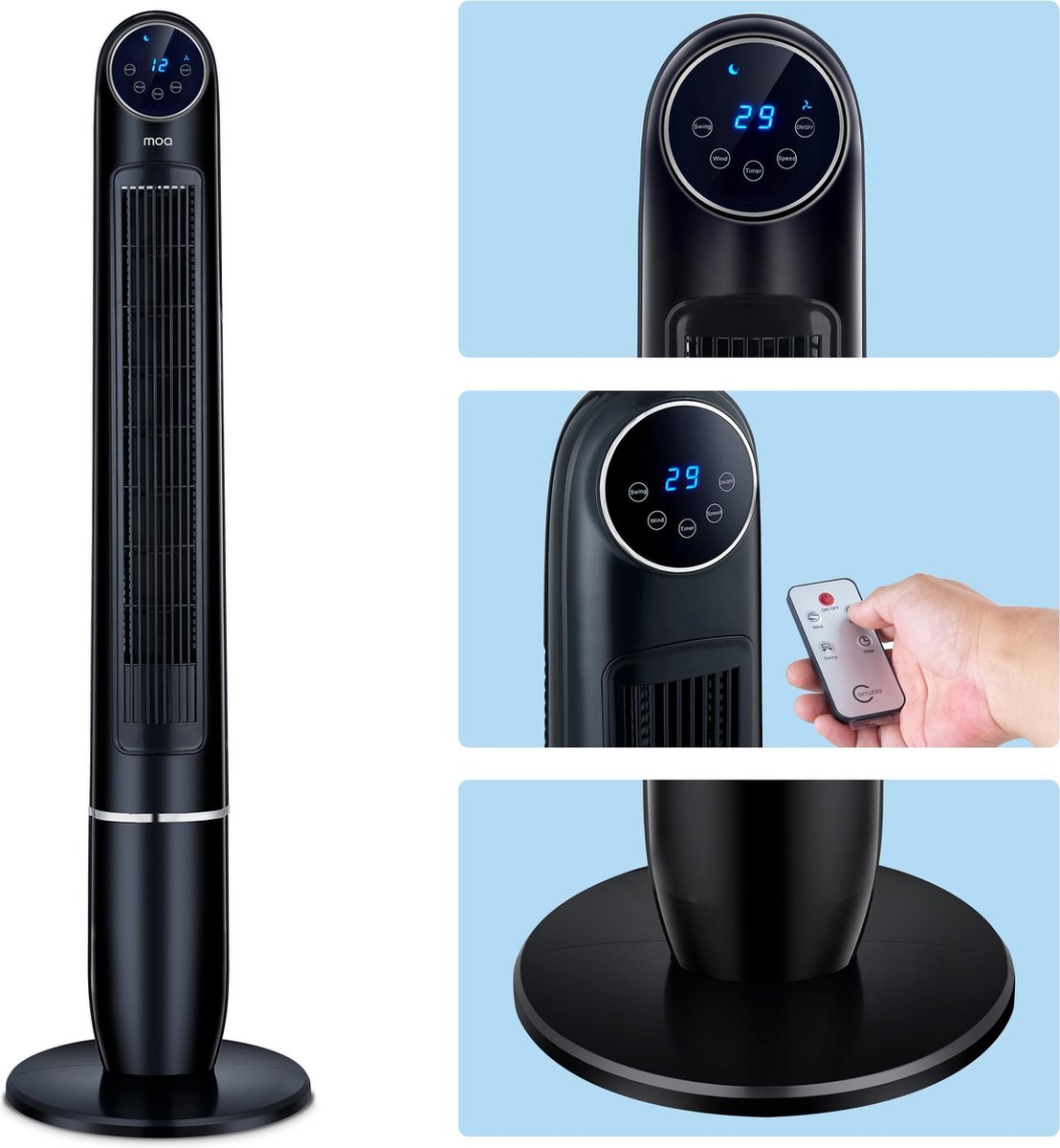 MOA Torenventilator Zwart - Luchtkoeler - Aircooler - Ventilator staand - Tower Fan - TF1B