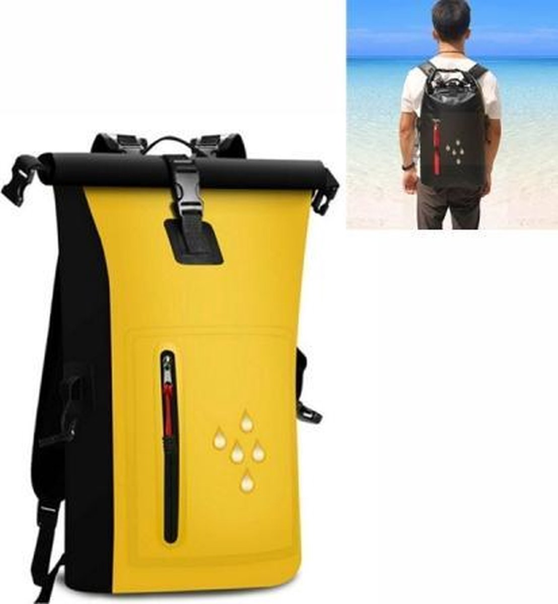 25L waterdichte rugzak waterdichte emmer tas met reflecterende strip (geel)