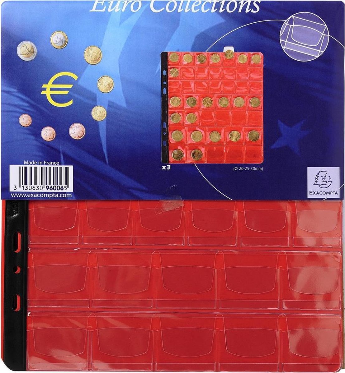 5x Pak van 3 hoezen voor munten - 43 vakjes 20/25/30mm diameter - 24