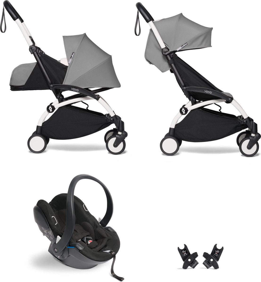 Babyzen YOYO² buggy COMPLEET / FULL SET 0+ en 6+ grijs frame wit incl. YOYO² BeSafe autostoel zwart