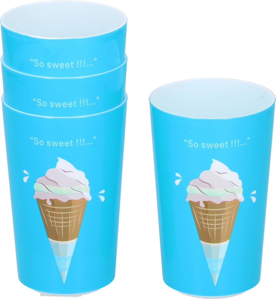 4x Blauwe drinkbekers voor peuters/kinderen met ijshoorn print melamine - 380 ml - 7