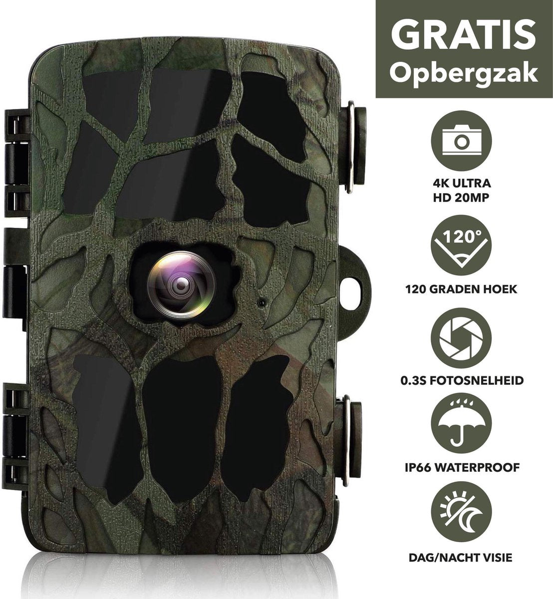DJÉM® Professionele Wildcamera 4K 20MP - Jachtcamera - Nachtvisie - Foto’s + Video’s - 120° Hoek – Bewegingsdetectie - IP66 Waterdicht