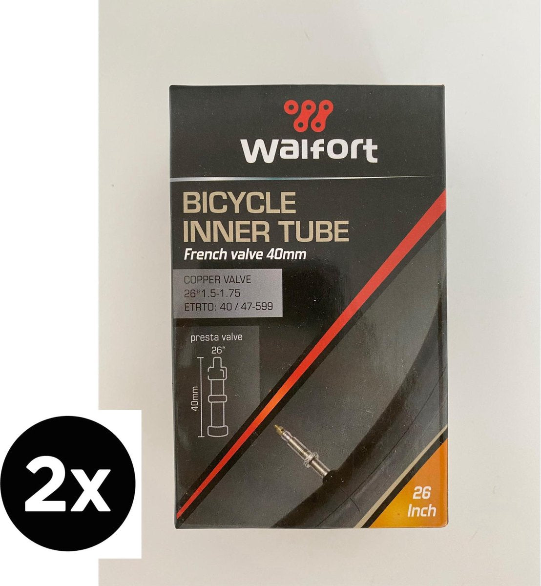 2x Fiets Binnenband met Dunlop Ventiel | Walfort | Fietsband | Stadsfiets Band | Fietsonderdelen|  26 x 1