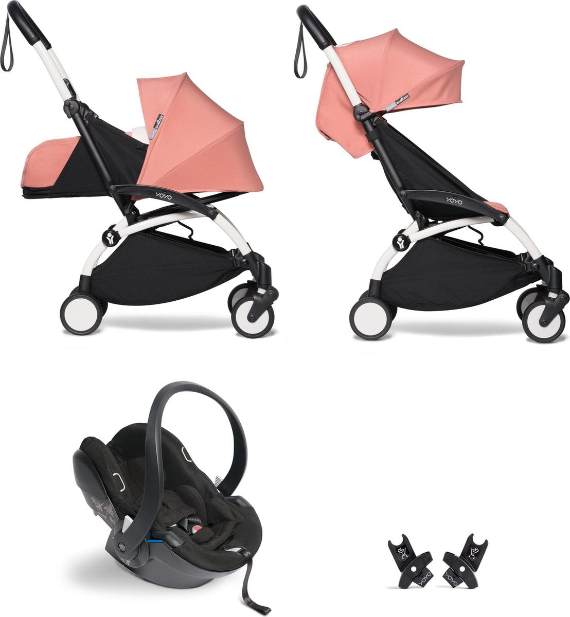 Babyzen YOYO² buggy COMPLEET / FULL SET 0+ en 6+ ginger frame wit incl. YOYO² BeSafe autostoel zwart