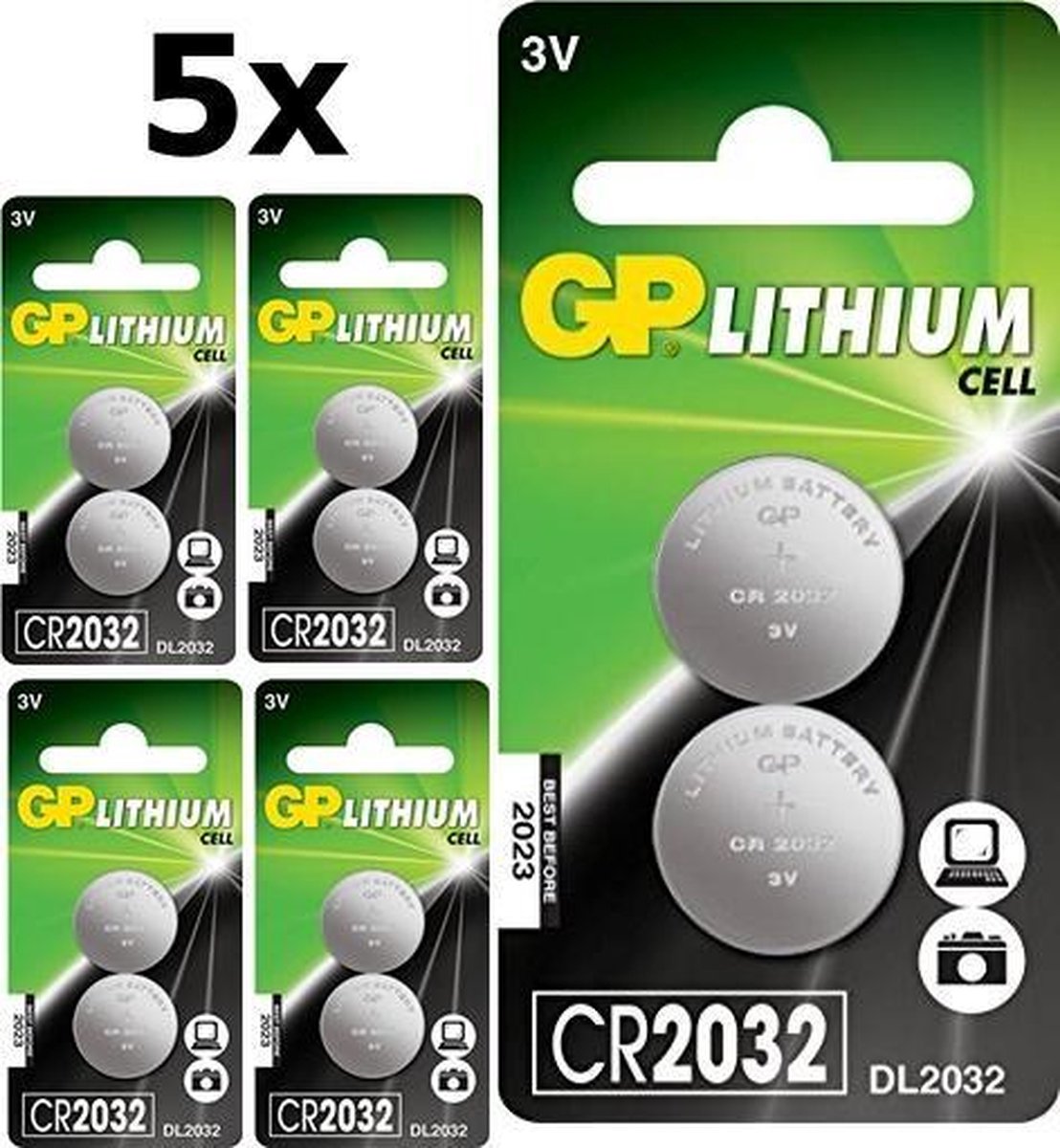 10 Stuks (5 Blister a 2st) GP CR2032 210mAh 3V lithium batterij
