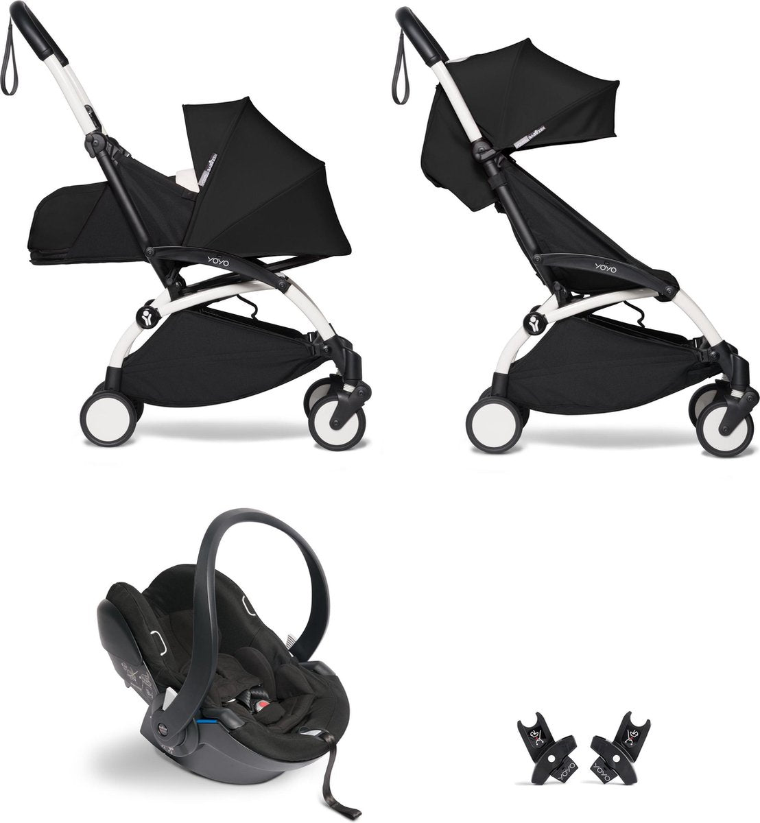Babyzen YOYO² buggy COMPLEET / FULL SET 0+ en 6+ zwart frame wit incl. YOYO² BeSafe autostoel zwart