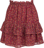Floral ruffle skirt red