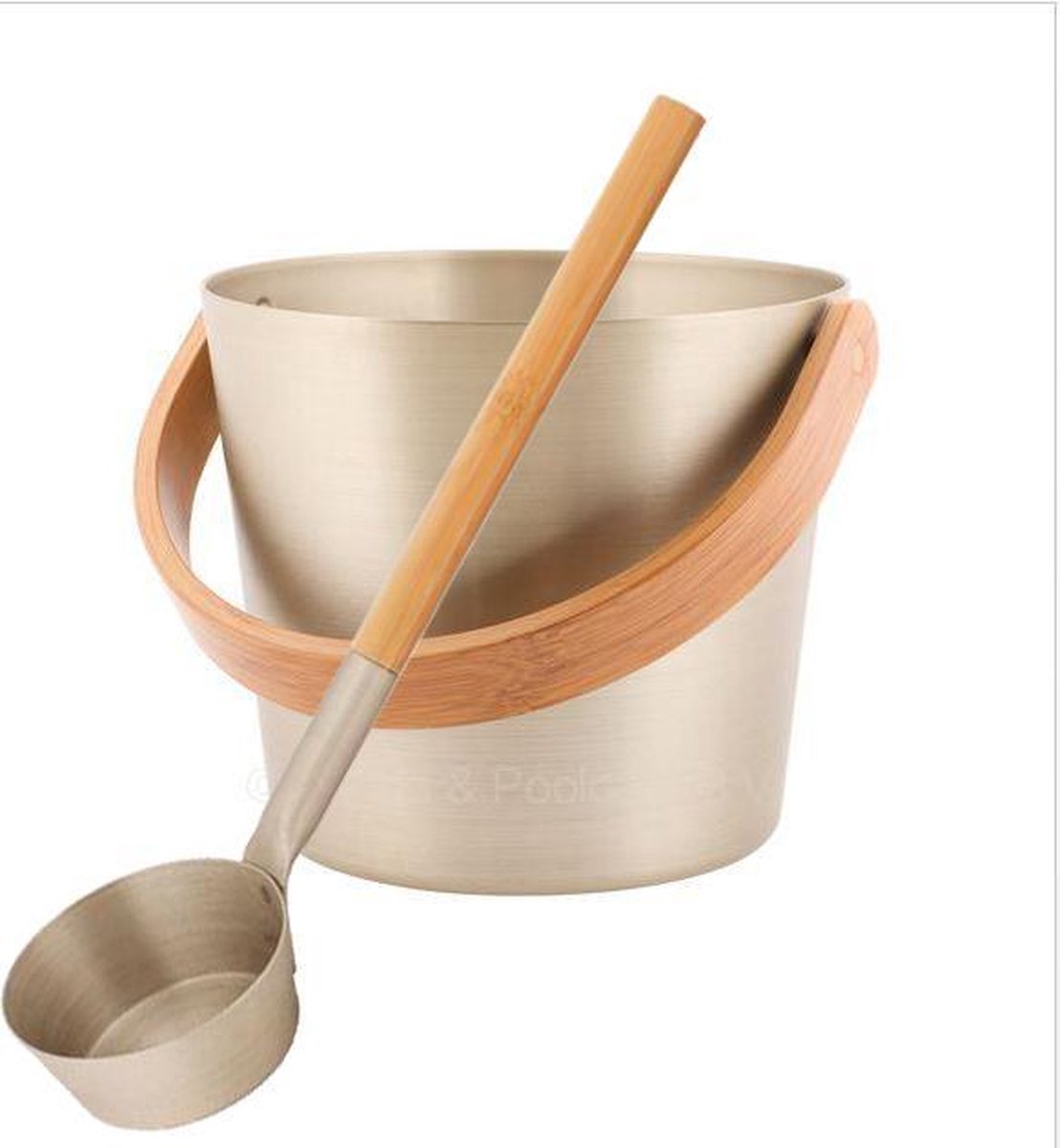 Rento Sauna Emmer met Lepel - beugel van bamboehout - Champagne (5L)
