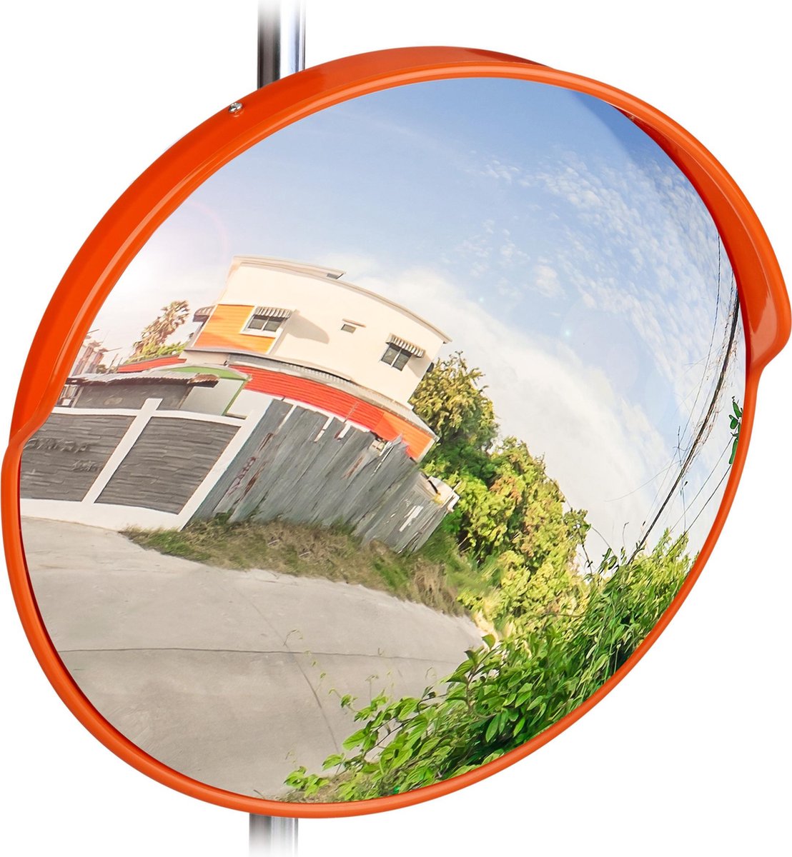 relaxdays verkeersspiegel 45 cm - industriespiegel - veiligheidsspiegel rond - convexe rood