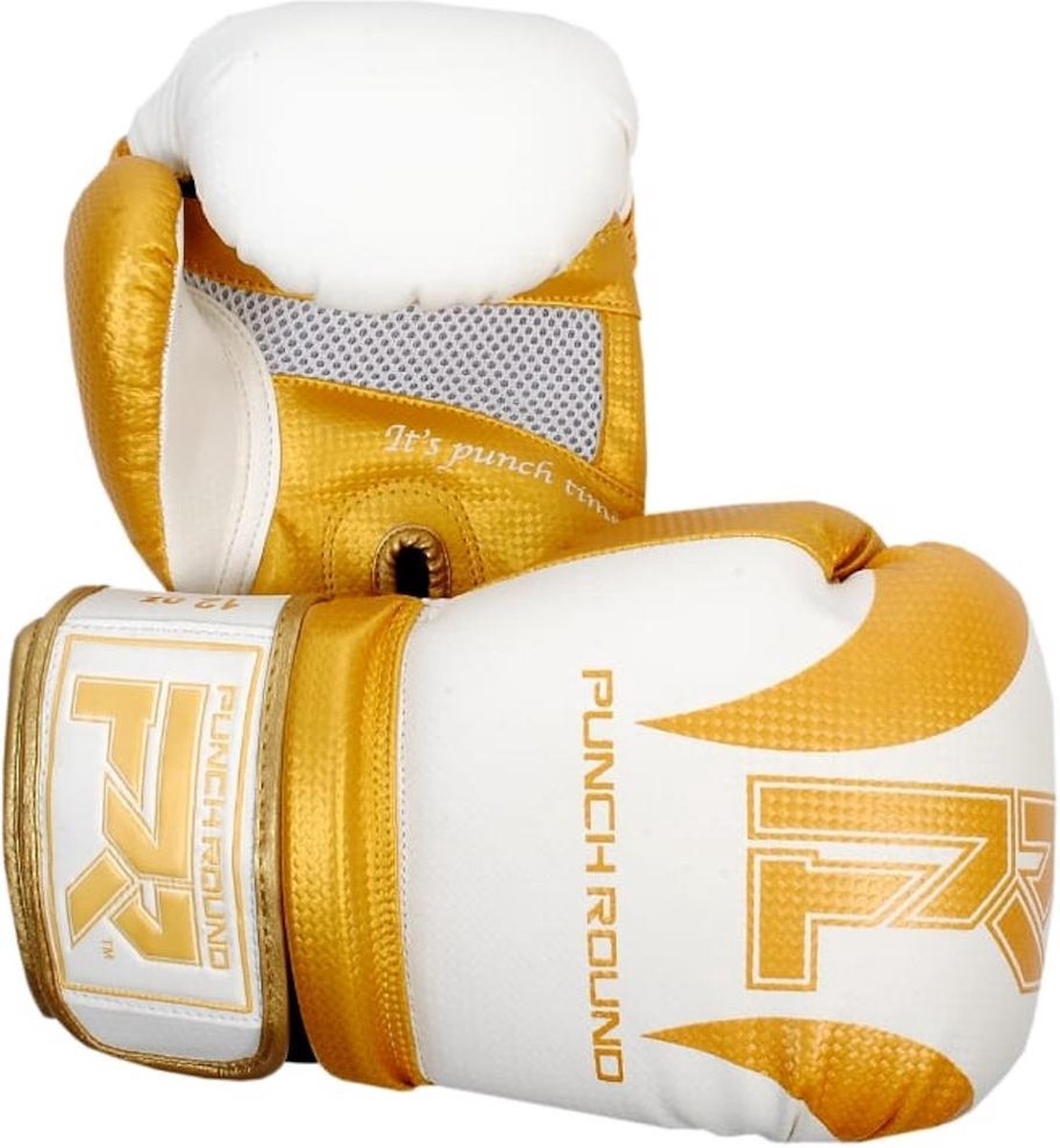 Punch Round (Kick)Bokshandschoenen SLAM Mat Carbon Wit Goud 12 OZ Bokshandschoenen