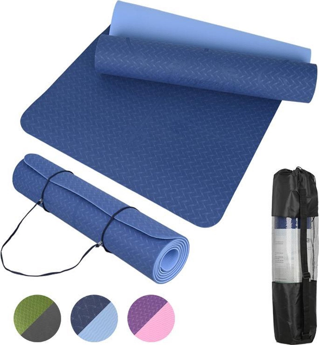 Fuegobird  Yoga Mat Tweekleurige serie - donkerblauw&lichtblauw - 183 x 61 x 0.6 cm