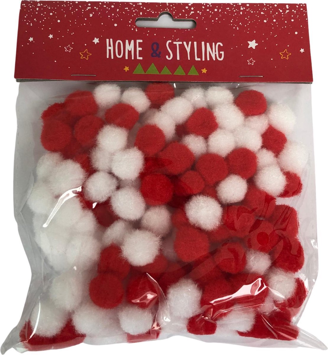 Pom poms - 1.5cm - rood/wit - 150st. - pompons - knutselspullen - decoratie - hobby - knutsel - versiering - maken - cadeau