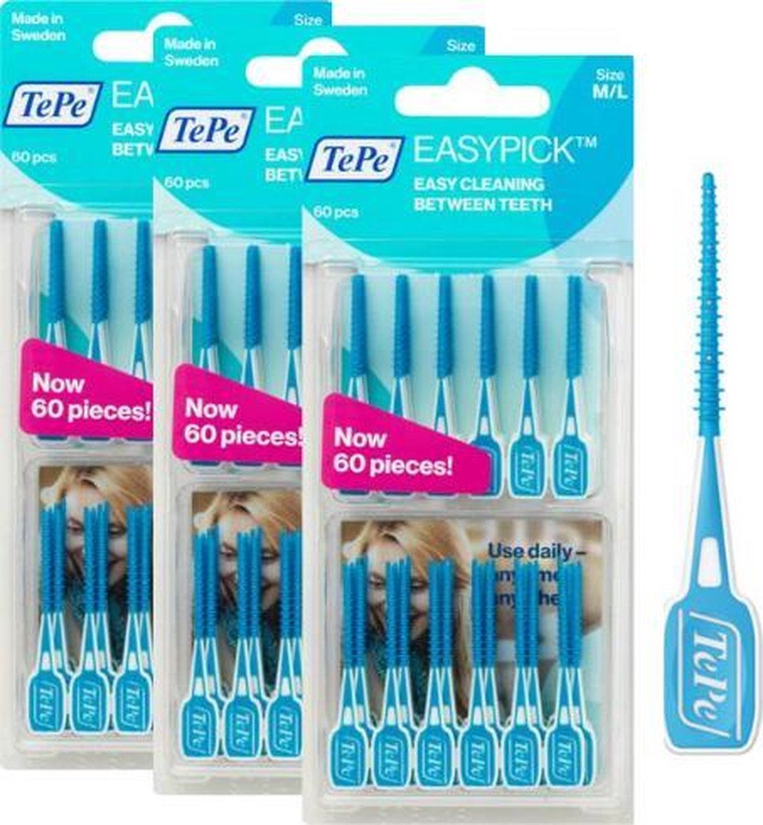 TePe Easypick M/L - Blauw - 3 x 60 stuks - Voordeelverpakking