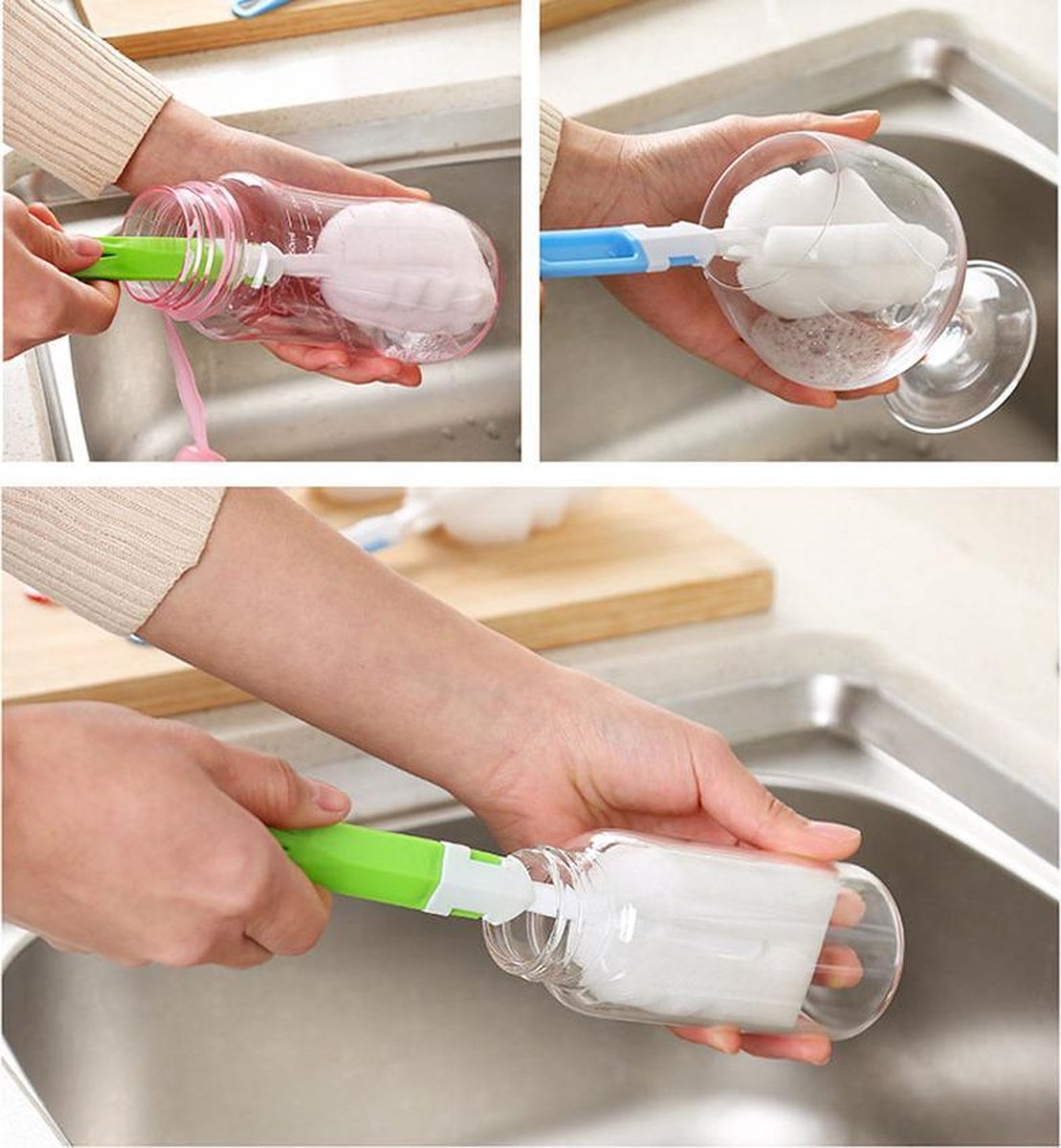 EPIN | Glazen spons | Glazen borstel | Flessen afwasborstel | Flessen reiniger | Baby fles borstel | Afwasborstel | Groen