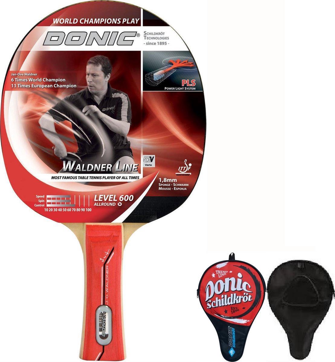 Donic Schildkröt Waldner 600 tafeltennisbat met rode Donic hoes/cover
