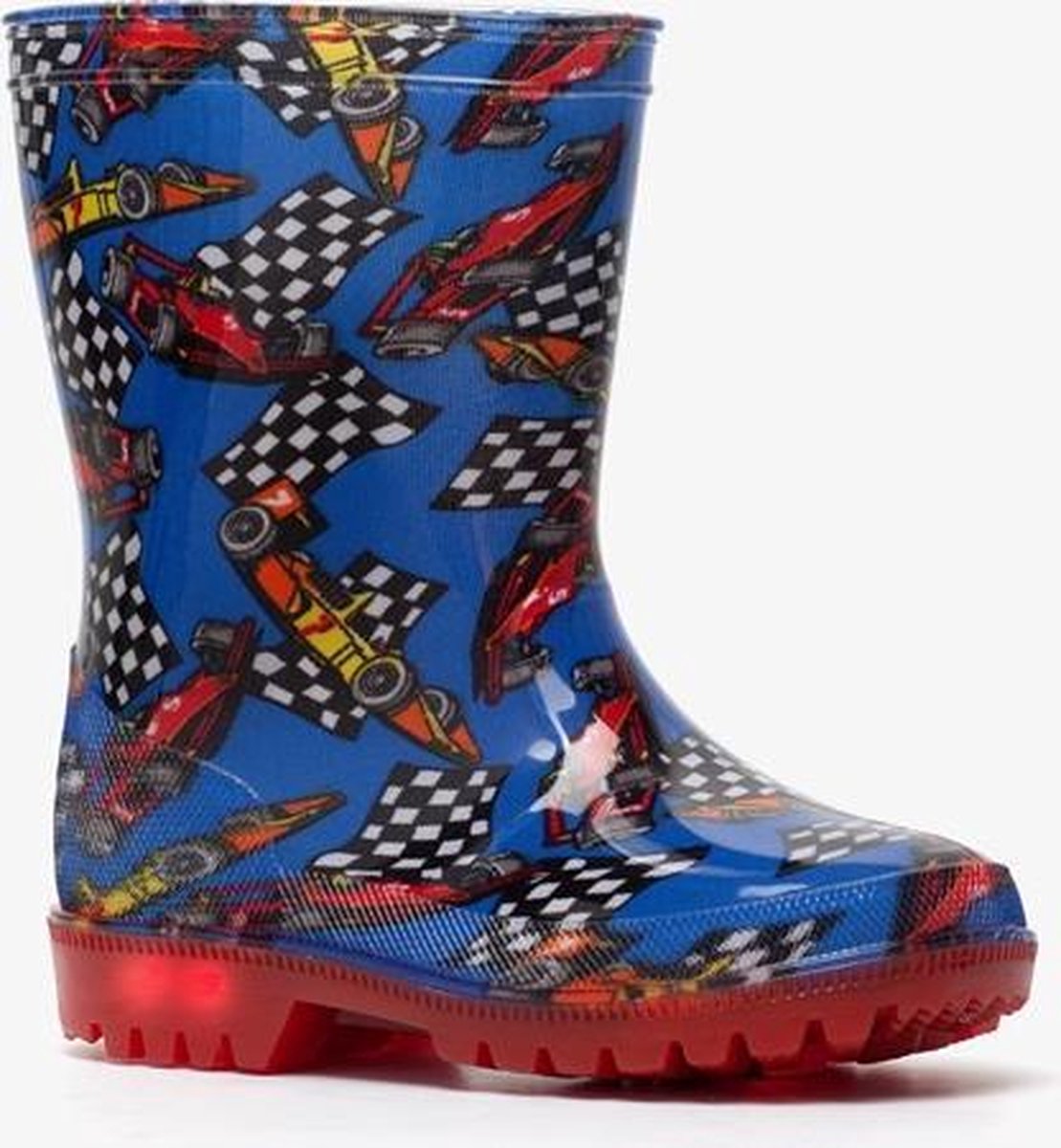 Kinder regenlaarzen race auto met lichtjes - Blauw - Maat 30