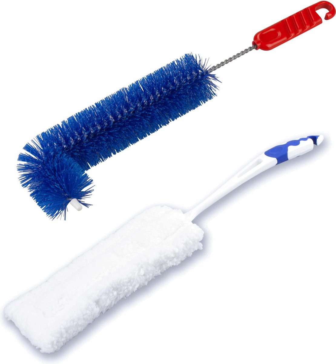 2- Delige verwarming schoonmaakset  blauw/wit - microvezel borstel - L-vorm radiator borstel