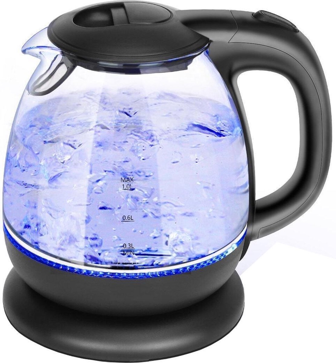 Waterkoker - Igna Elfino - LED Verlichting - 1 Liter - 2200 Watt - RVS/Glas - Zwart