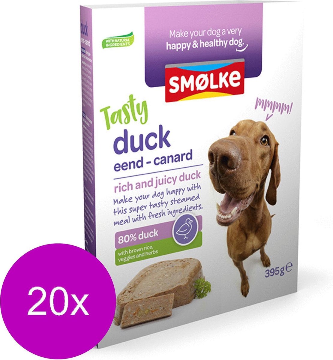Smolke Vers Gestoomde Maaltijd - Eend&Bruine Rijst&Groente - Hondenvoer - 20 x 395 g