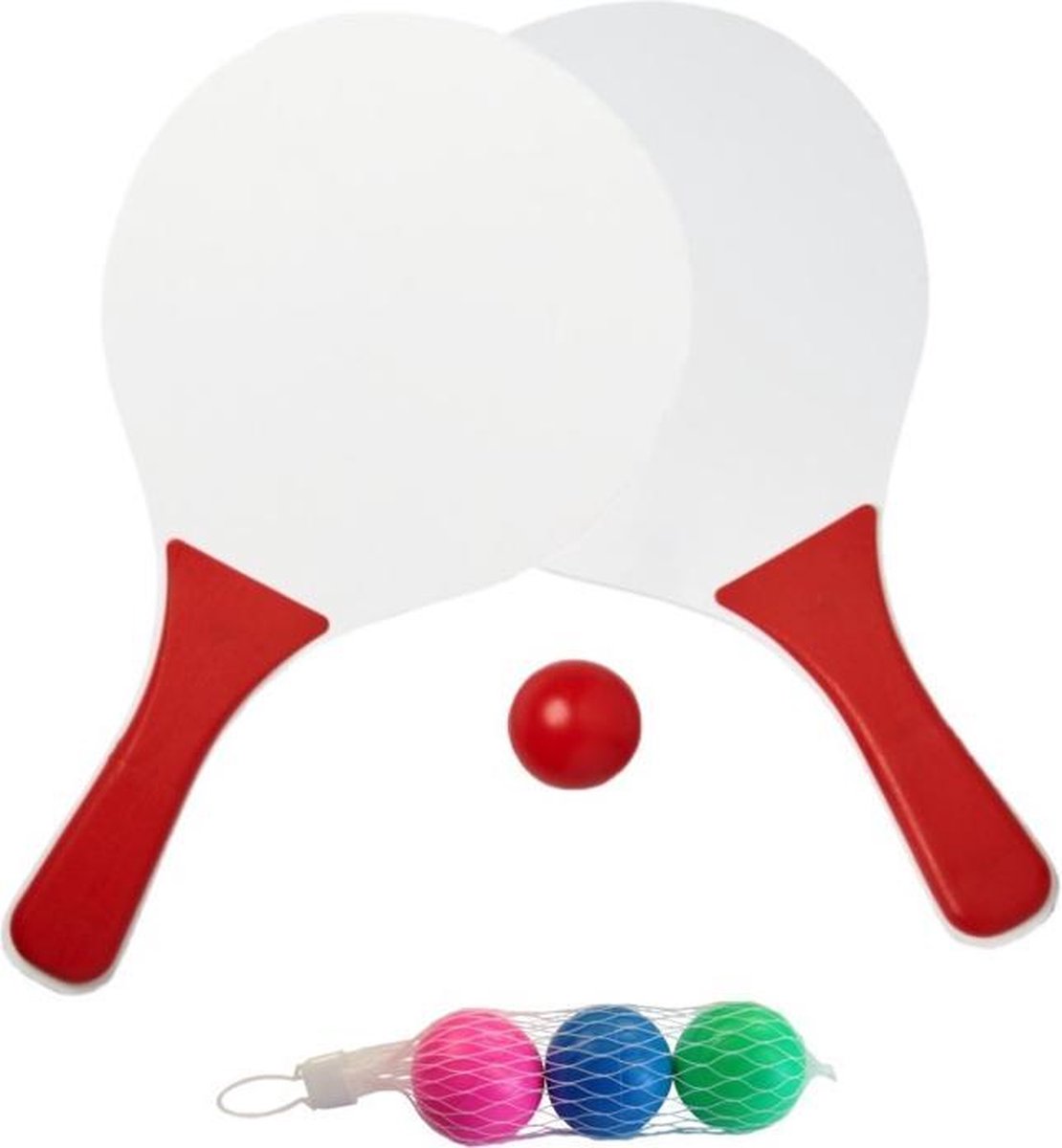 Houten beachball set rood met extra balletjes - Strandspelletjes