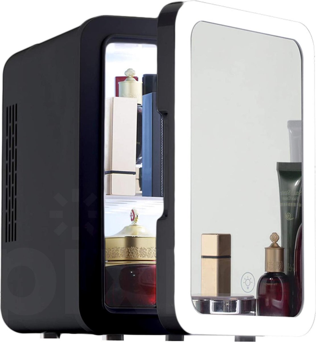 PIXMY - Skincare Fridge - 4L Inhoud Zwart - Mini Koelkast - Met Spiegel En Ledverlichting - Skincare Koelkast - Make Up Koelkast - PISCF21LED-4LB