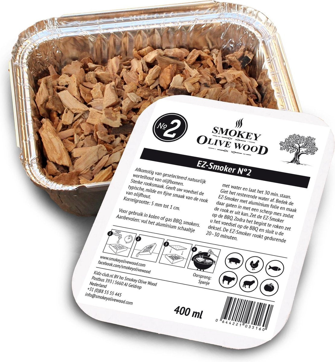 Smokey Olive Wood - Houtsnippers - Olijfhout -  1X 400ml - Chips medium ø 5mm-1cm