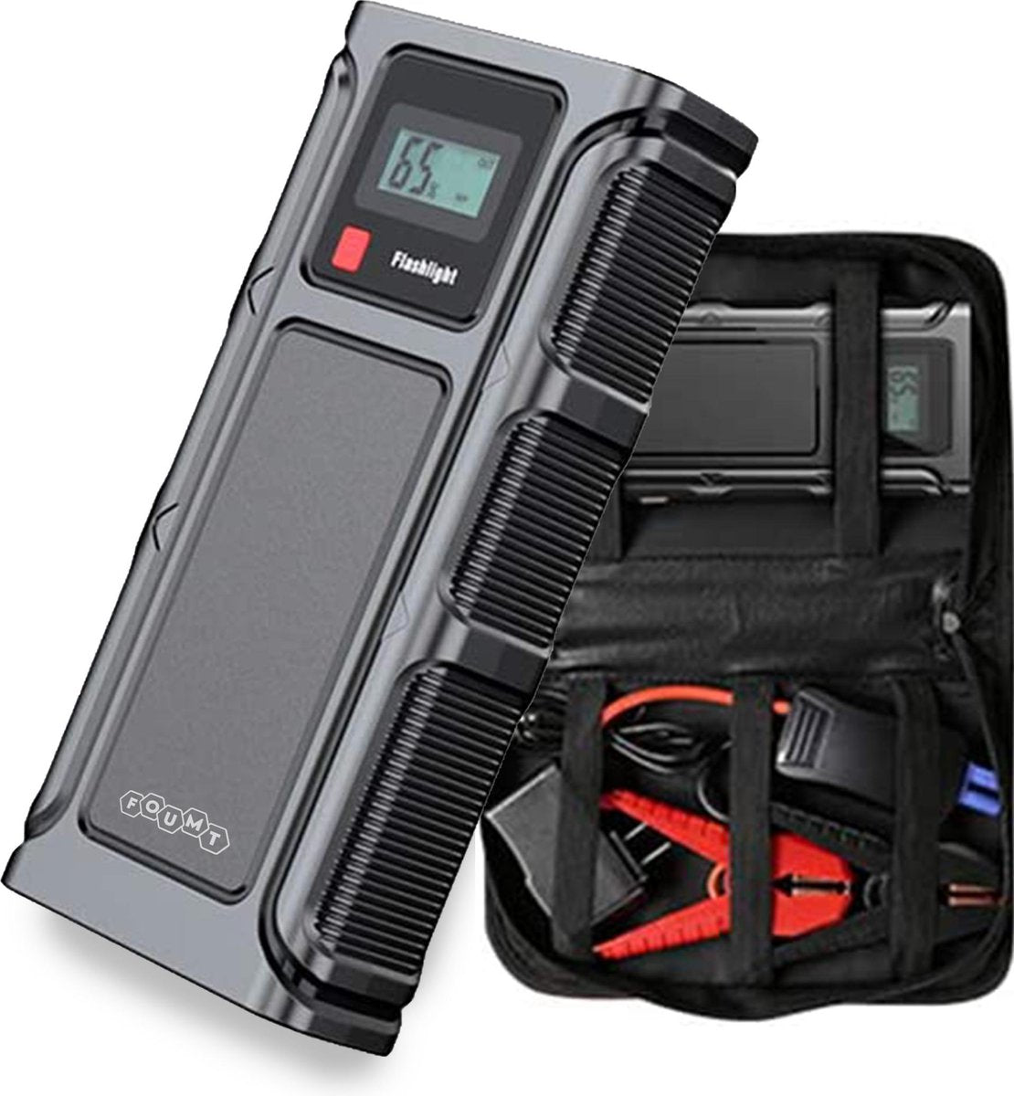 Foumt 12V Jumpstarter – Powerbooster – Acculader – Snelstarter – Startbooster – Starthulp - Inclusief powerbank (10.400 mAh) met USB en USB-C poort – Jumpstarter met waarschuwingslicht