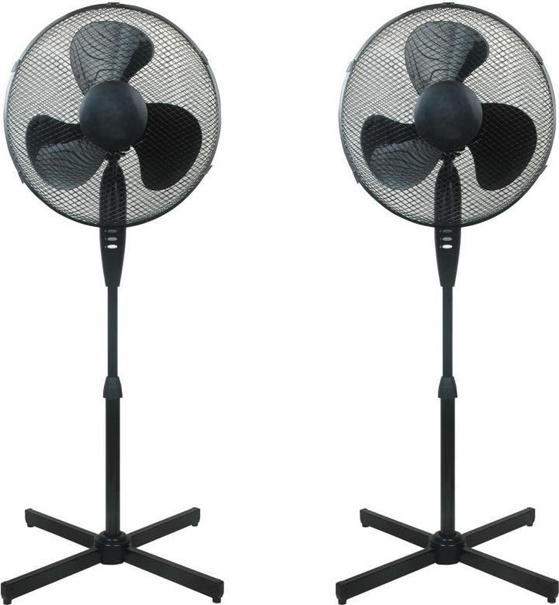 2 STUKS Statiefventilator  Zwart - Ventilator staand - 16 inch/40 cm diameter - in hoogte instelbaar - 50W – 3 standen