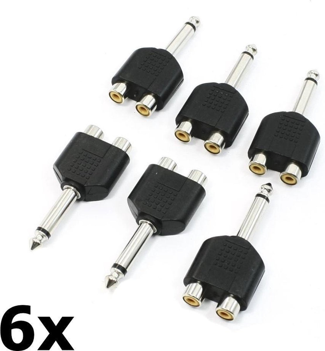6 Stuks - 6.35mm Mono Male naar 2x RCA Female