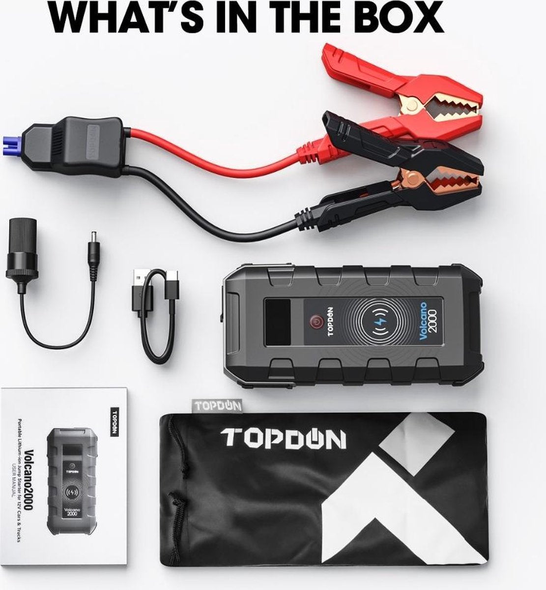 Topdon V2000 Jumpstarter | Accubooster | 10L benzine 8L diesel | wirelesscharger | powerbank | flashlight
