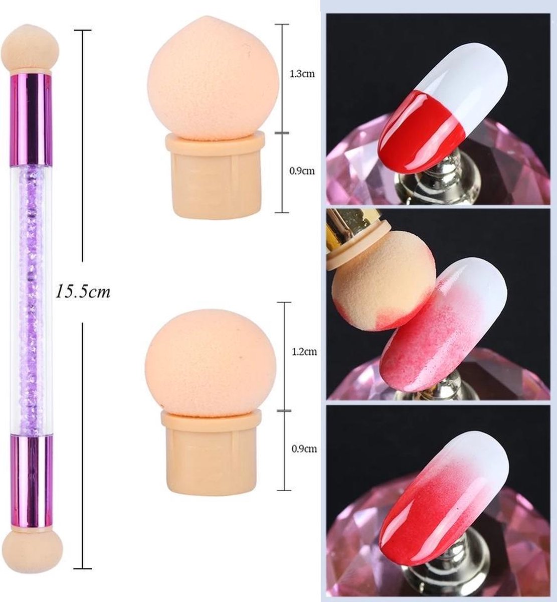 Nail art stempel sponsjes pen - met 6 sponsjes - voor gellak of nagellak - manicure - Sparkolia