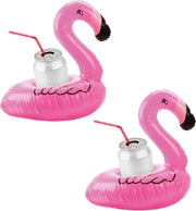 Set van 6x stuks opblaasbare mini dieren flamingo drankhouder 16 cm - Opblaasbare tropische blikjes houders