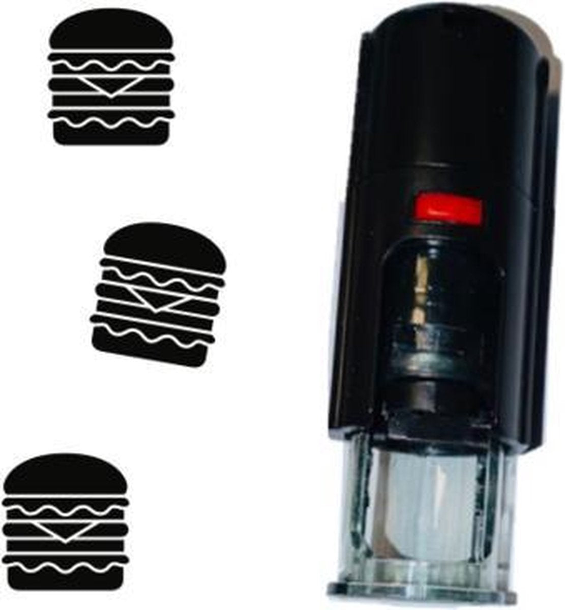 Stempel of Stempeltje van Extra Grote Hamburger 10mm rond met zwarte inkt
