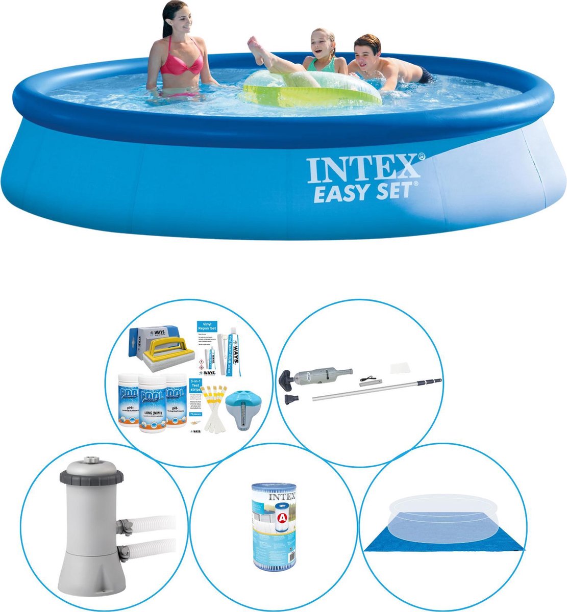Intex Easy Set Rond 396x84 cm - 6-delig Zwembad Inclusief Accessoires