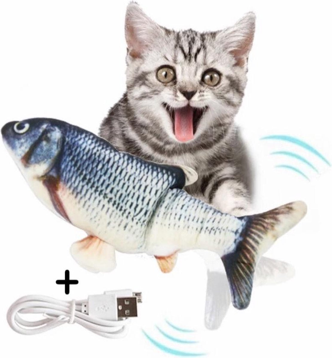 LeonHome - Elektrisch Kattenspeeltje Bewegende vis Spartelende vis kat Dansende vis - Speelvis kat - Speelgoed voor katten Vis - 30 cm Kattenspeeltje - USB oplaadbaar - Speelviskat - dieren speelgoed - Wasbaar - Speelgoed Kittens - Cat toys