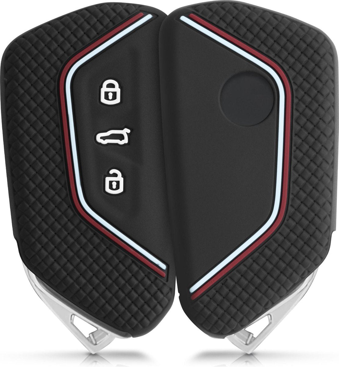 kwmobile autosleutelhoes voor VW Golf 8 3-knops autosleutel - Siliconen beschermhoes in zwart / rood / wit