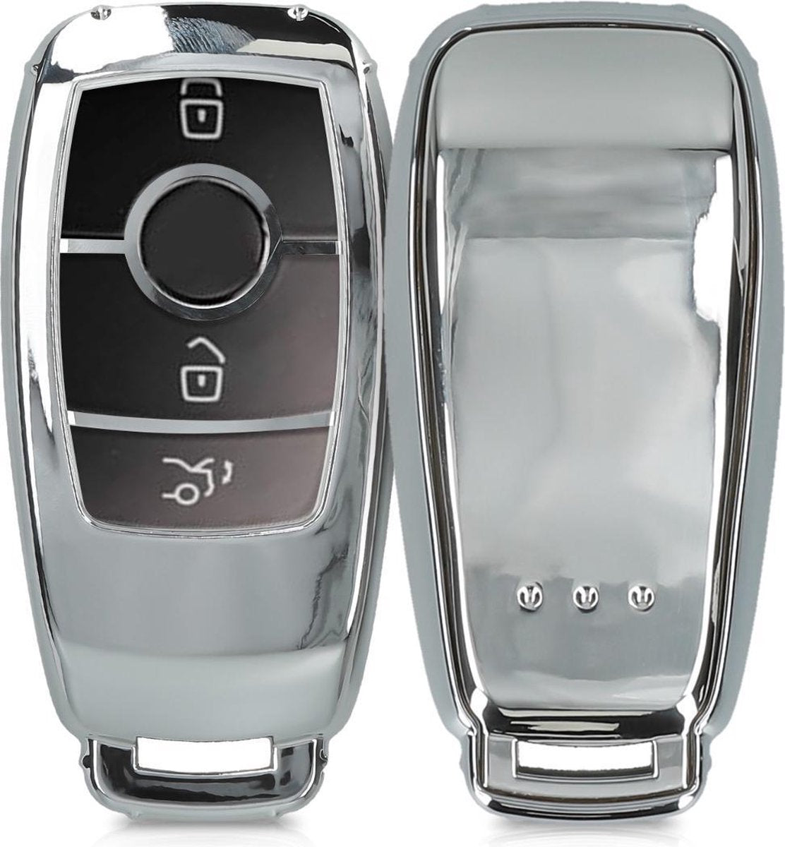 kwmobile autosleutelbehuizing voor Mercedes Benz Smart Key autosleutel (alleen Keyless) - Sleutelbehuizing autosleutel - Sleutelhoes in hoogglans zilver