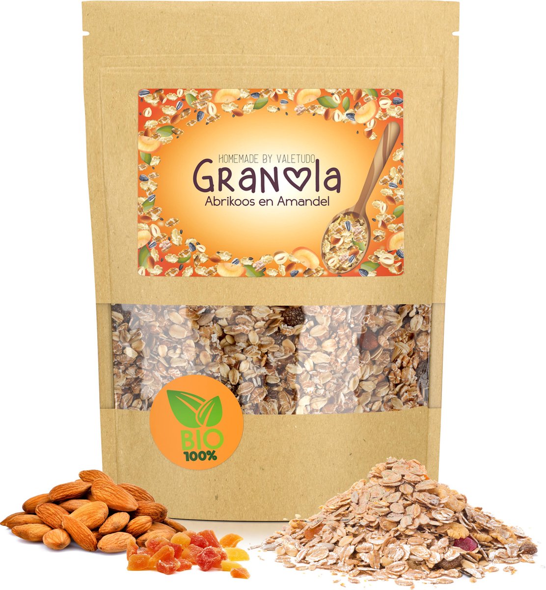 Valetudo® Homemade Granola met Abrikoos en Amandelen – Het Perfecte Gezonde Ontbijt Voor in Jouw Yoghurt Beker of Mueslibeker – 750g