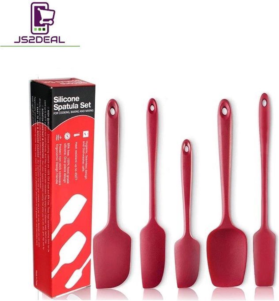 Siliconen spatel en lepel set - rood - 5-delig keukengerei