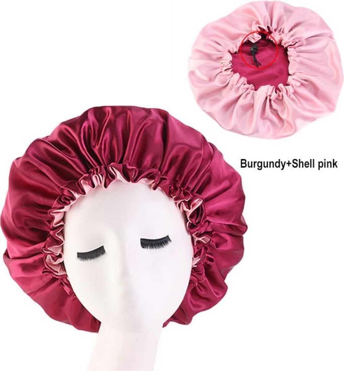 Bonnet Satijn|Slaapmuts Satijn|Hoofddeksel|Verstelbaar|Bordeaux Rood|Cabantis|Roze
