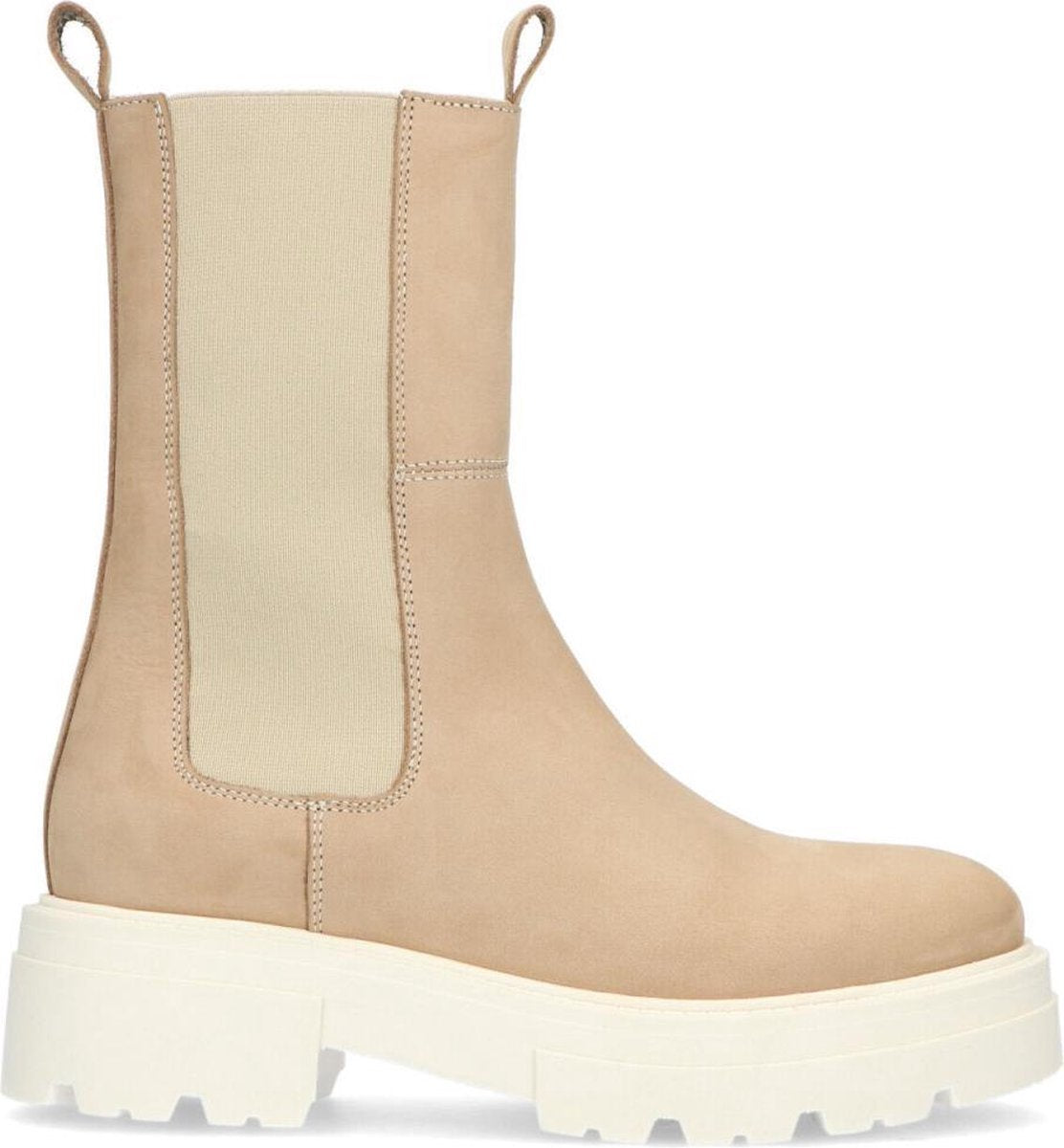 Manfield - Dames - Beige nubuck chelsea boots met hoge plateauzool - Maat 39
