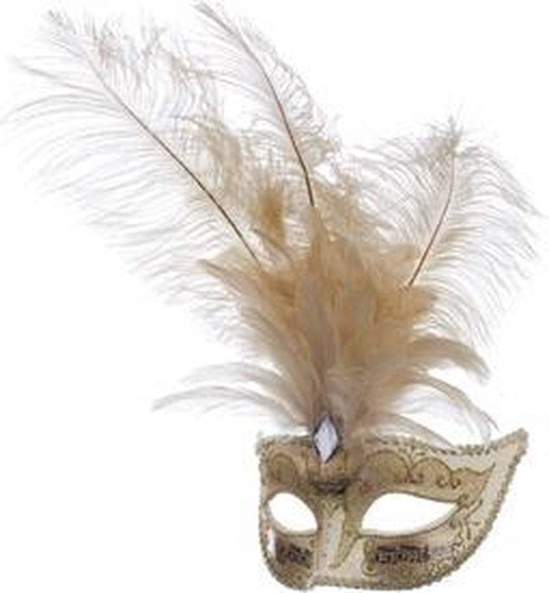 Venetiaans masker grote veren met muzieknoot wit