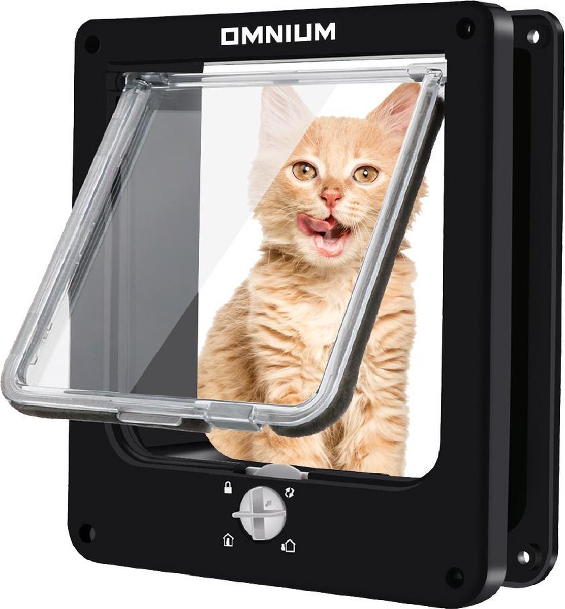 Omnium - Kattenluik Met Tunnel - Hondenluik - 4 Vergrendelingsstanden - Grote Kat - Buitendeur - Maat L - Zwart