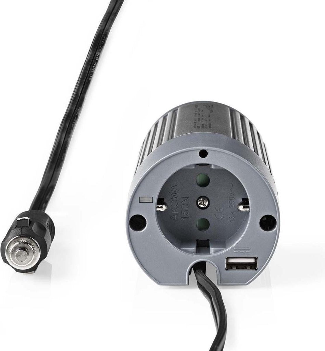 Inverter Gemodificeerde Sinusgolf | Ingangsvoltage: 24 VDC | Apparaat stroomoutput: 1 | 230 V ~ 50 Hz | 100 W | Piekvermogen: 200 W | Type stopcontact: F (CEE 7/3) / USB | Sigarettenaansteker | Gemodificeerde sinusgolf | Zekering | Zilver