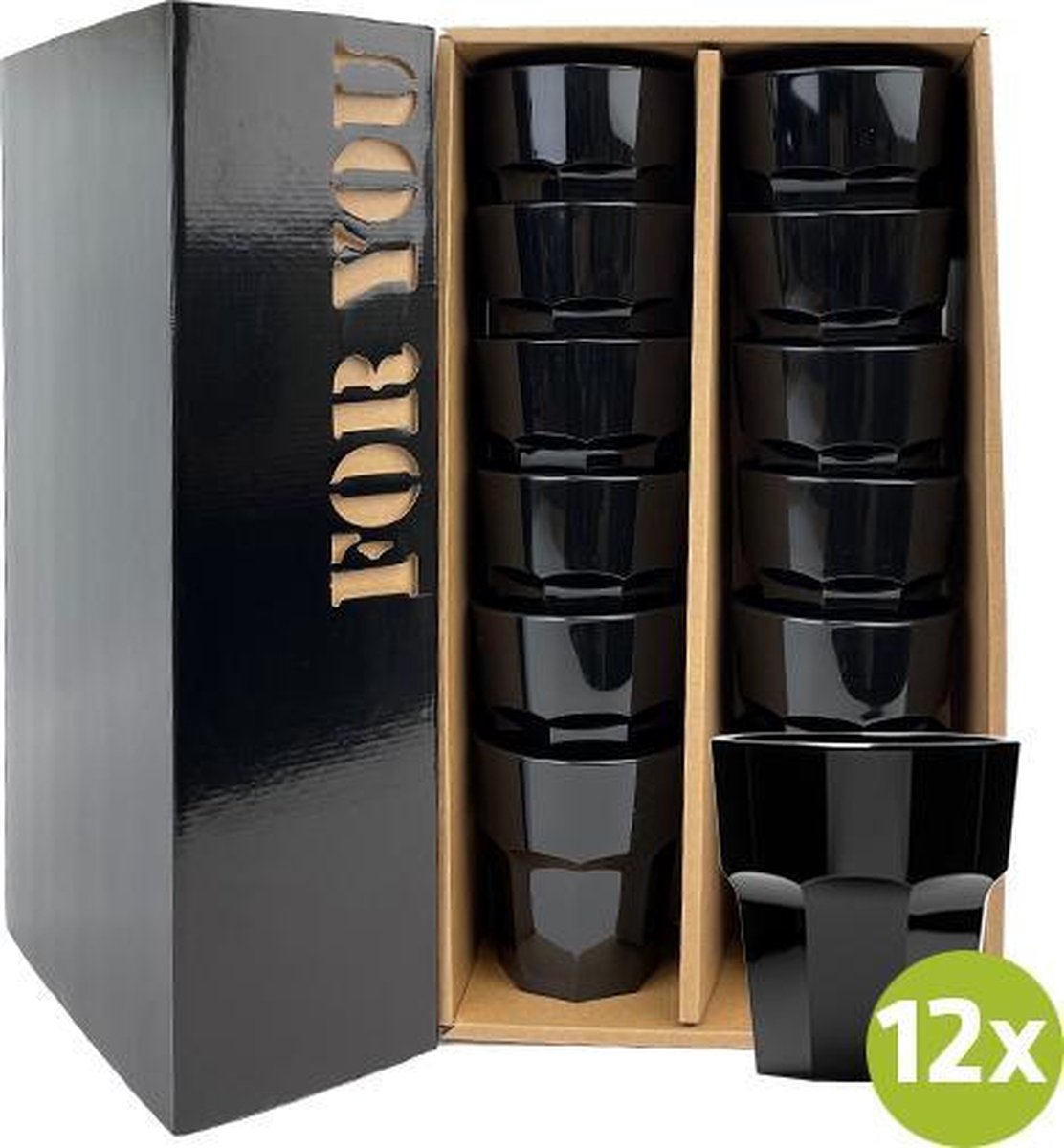 12x  Wijnglas Ibiza zwart 26cl cadeauset | Onbreekbare kunststof / plastic drinkglazen