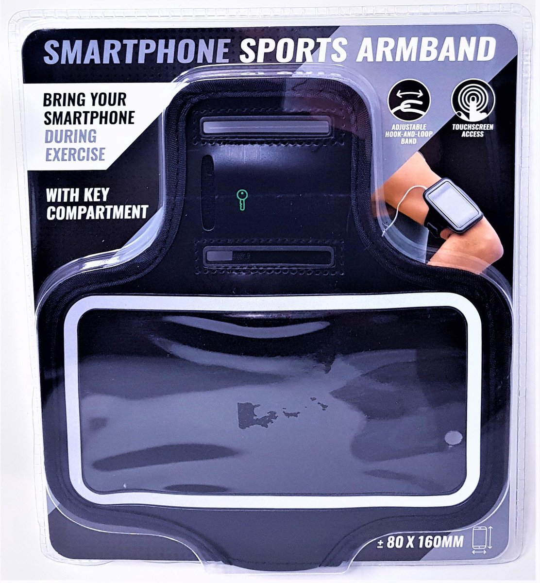SMARTPHONE SPORT ARMBAND - GESCHIKT VOOR SPORTEN EN HARDLOPEN - SLEUTEL OPBERGVAKJE - TOUCHSCREEN GEBRUIK - ZWART