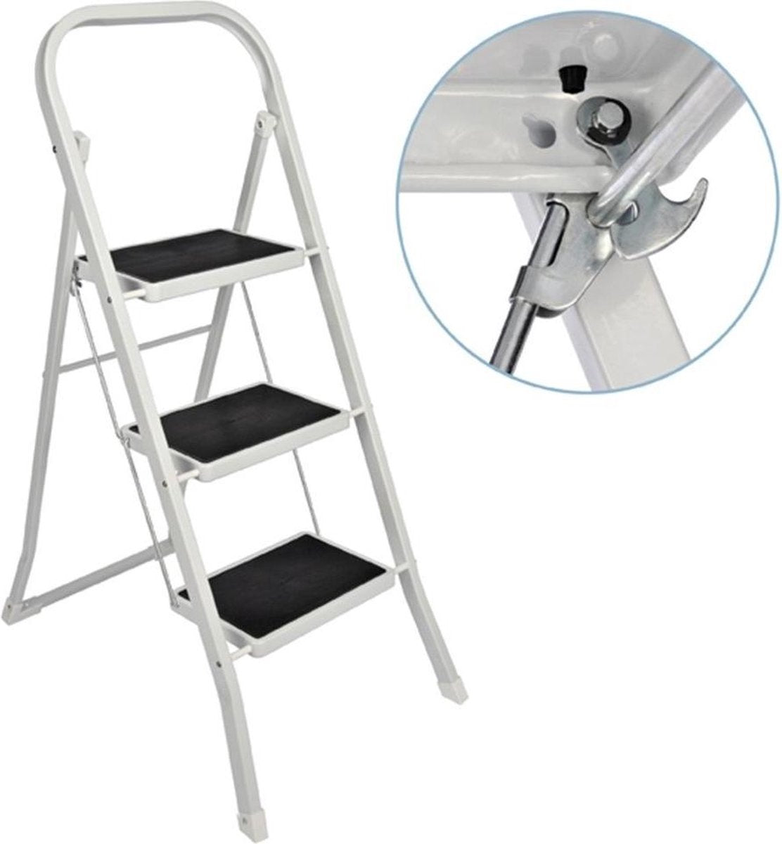 basic Huishoudtrap 3 Treden - Anti-slip - Max. 150 KG - Anti-Slip Poten